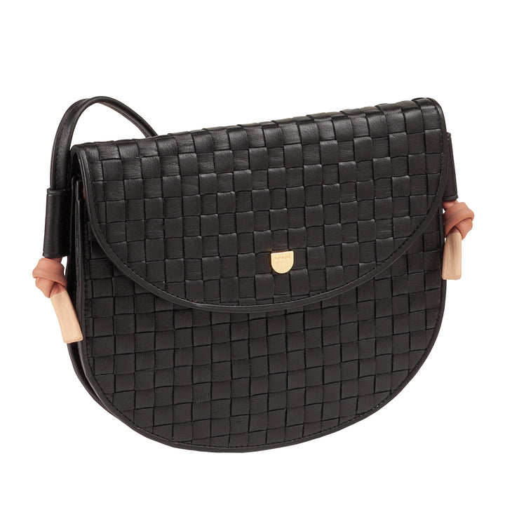 DUDU Small Woven Shoulder Bag in Genuine Leather with Flap - Elegant Handcrafted Women&