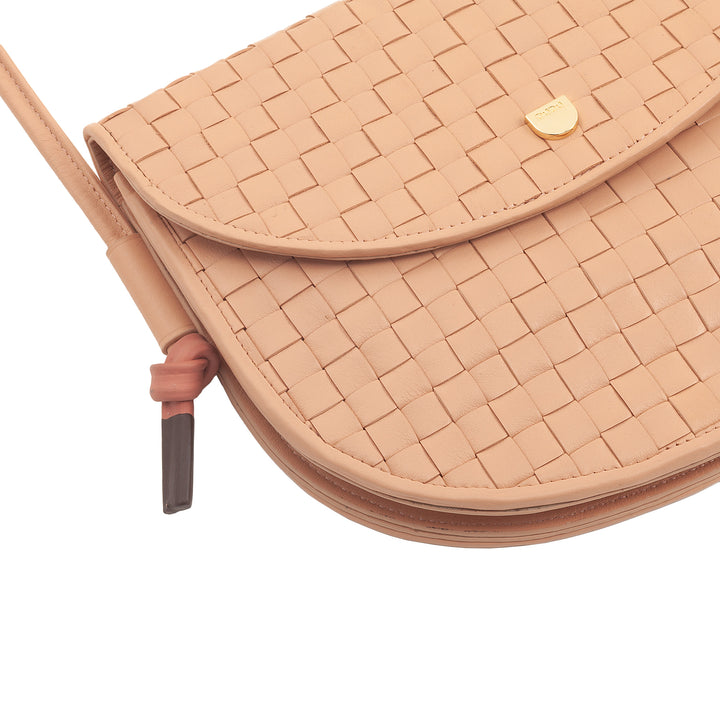 DUDU Small Woven Shoulder Bag in Genuine Leather with Flap - Elegant Handcrafted Women&