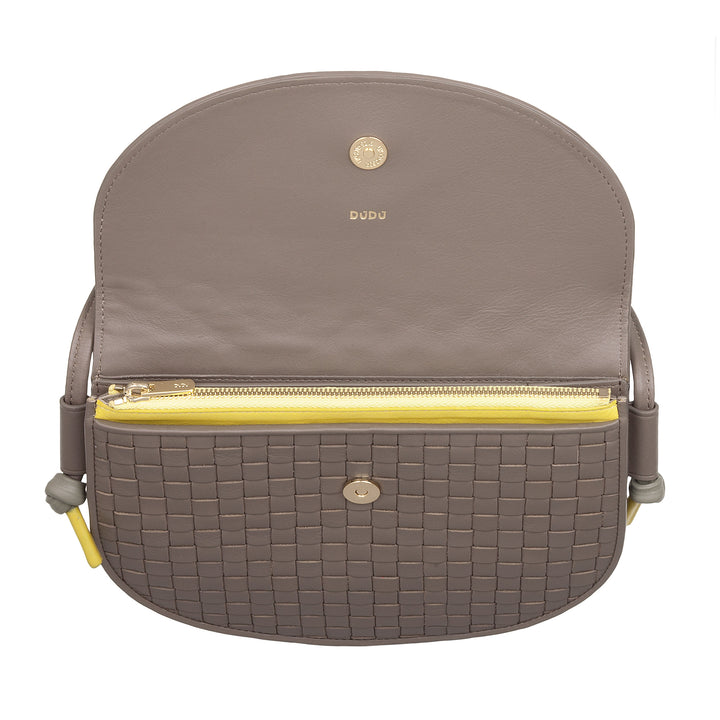 DUDU Small Woven Shoulder Bag in Genuine Leather with Flap - Elegant Handcrafted Women&