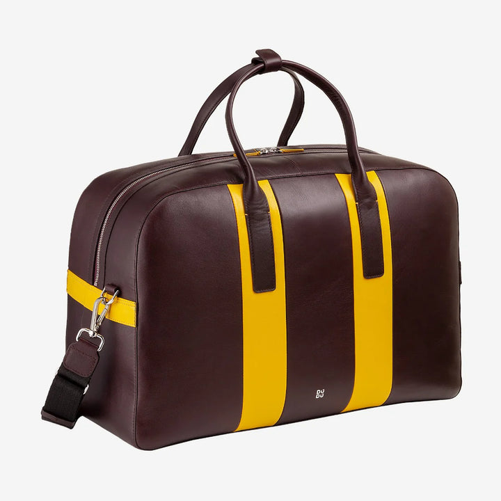 DUDU Leather Travel Shoulder Bag, Weekend Gym Bag for Men Women 32L Large, 49cm Weekender Travel Bag