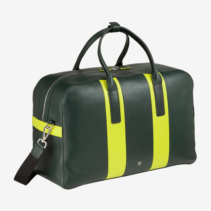 DUDU Leather Travel Shoulder Bag, Weekend Gym Bag for Men Women 32L Large, 49cm Weekender Travel Bag
