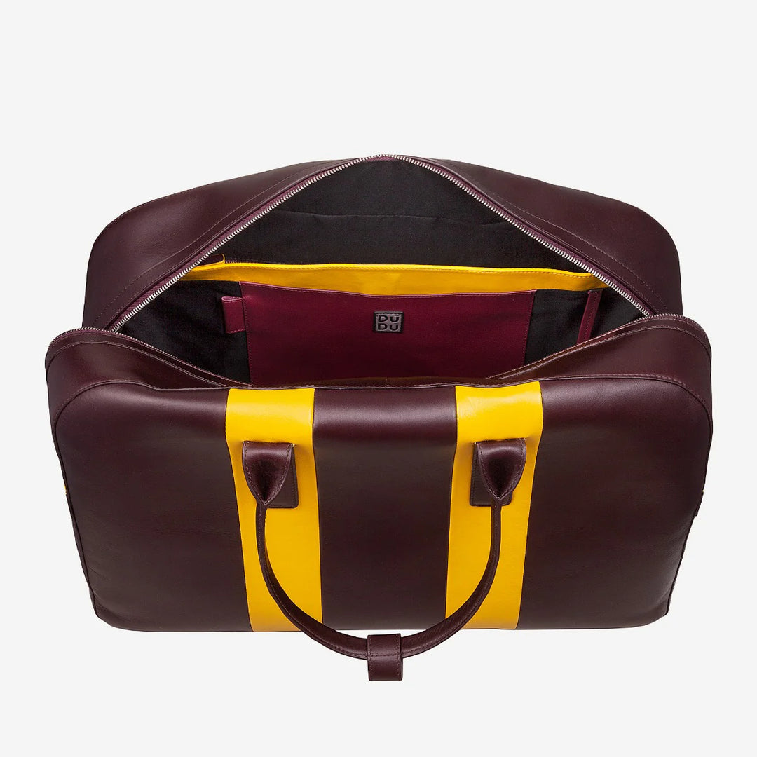 DUDU Leather Travel Shoulder Bag, Weekend Gym Bag for Men Women 32L Large, 49cm Weekender Travel Bag