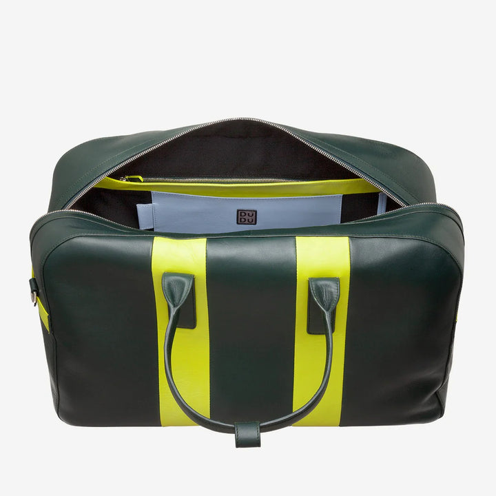 DUDU Leather Travel Shoulder Bag, Weekend Gym Bag for Men Women 32L Large, 49cm Weekender Travel Bag