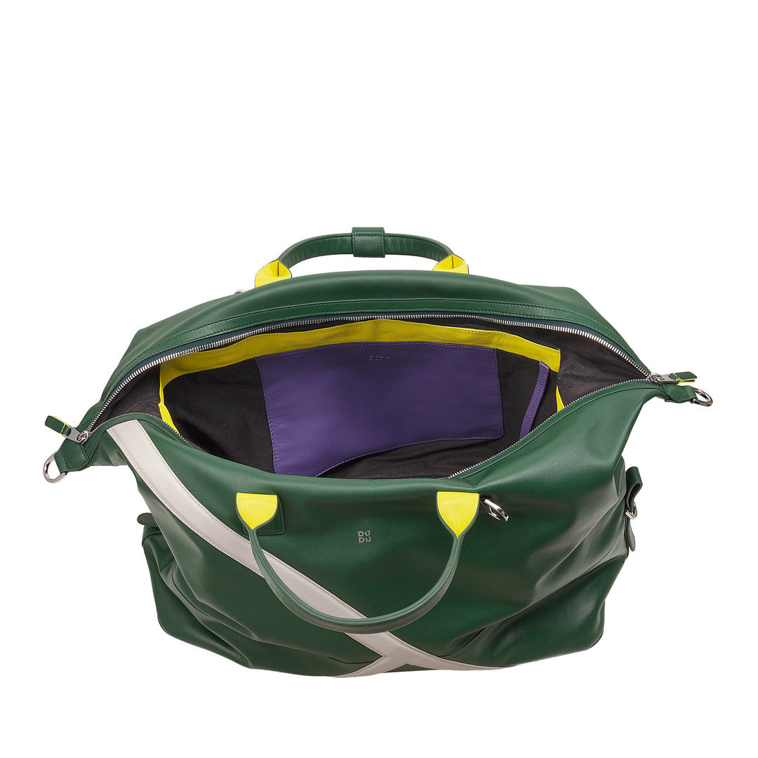 DUDU Leather Tennis Gym Duffel Bag, 28 Litres, Limited Edition, Detachable Shoulder Strap, Zip Closure, Weekender for Travel, Leather Sports Bag