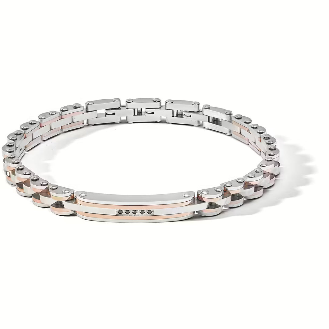 Comet bracelet Zip steel finish PVD rose gold zirconia UBR 1173