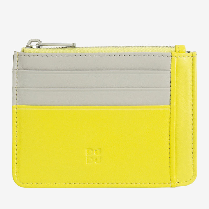 DUDU Credit card holder in genuine colored leather wallet with zip