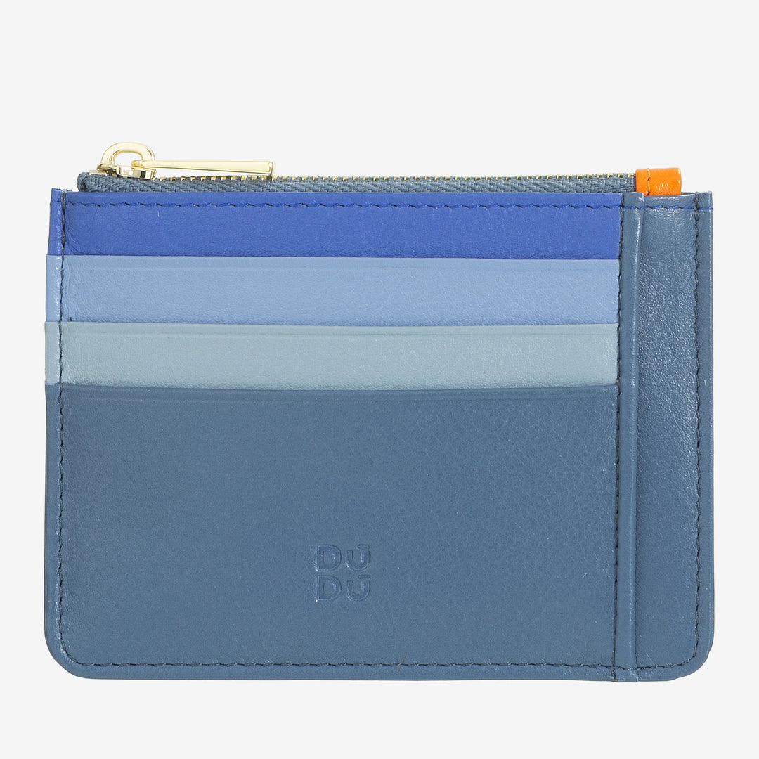 DUDU Credit card holder in genuine colored leather wallet with zip