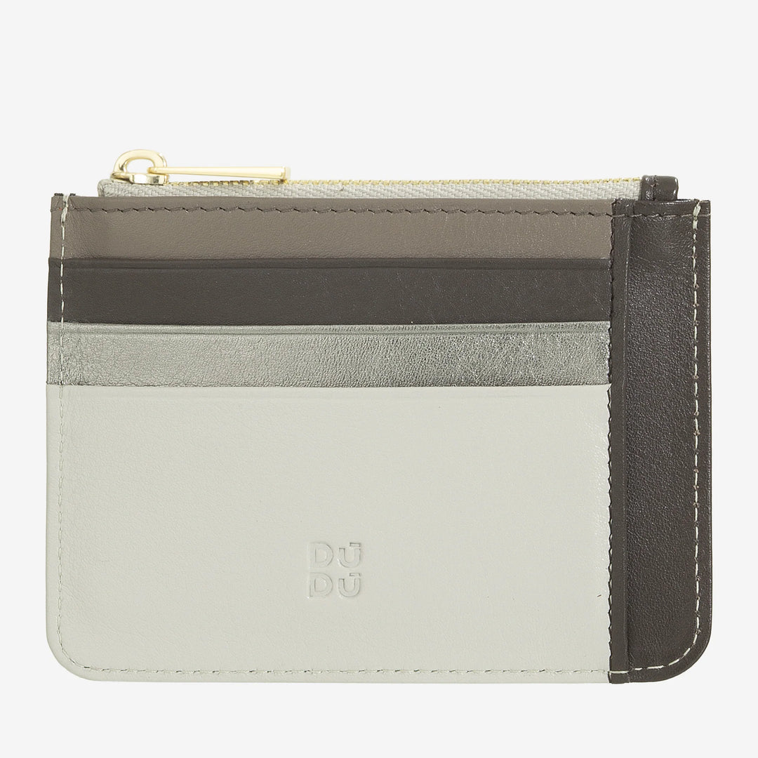 DUDU Credit card holder in genuine colored leather wallet with zip