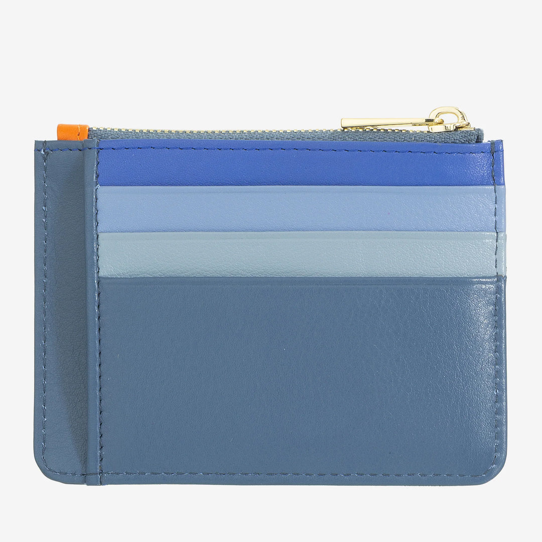 DUDU Credit card holder in genuine colored leather wallet with zip
