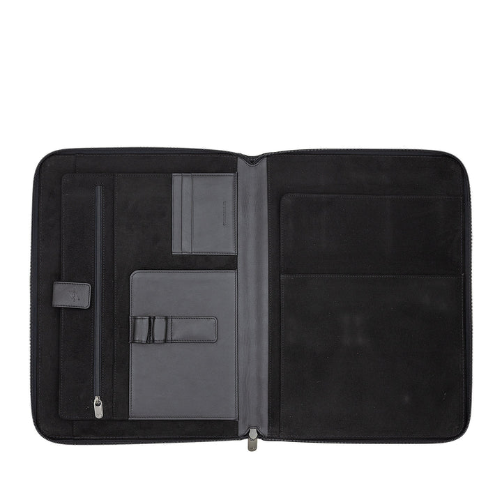 Nuvola Pelle A4 Leather Document Folder, Work Organizer Notepad Holder, Pen Holder, Tablet Holder with Round Zipper