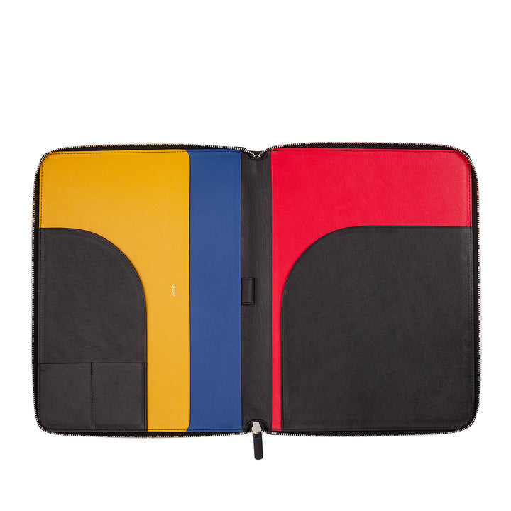 DUDU A4 Leather Document Folder Office Clipboard Multicolored iPad Tablet Folder with Zip