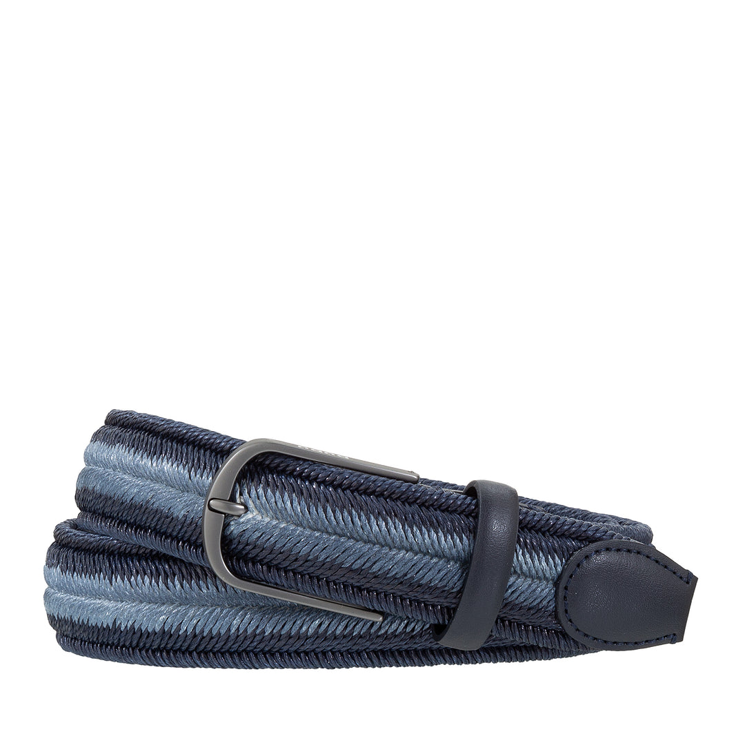 DUDU elastic belt intertwined Made in Italy of men's linen, 35 mm, with real leather details