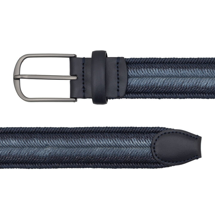 DUDU elastic belt intertwined Made in Italy of men's linen, 35 mm, with real leather details