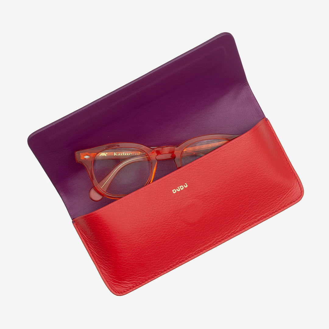 DUDU Eyeglasses and Sunglasses Case in Soft Genuine Leather with Magnetic Closure, Colorful Glasses Case