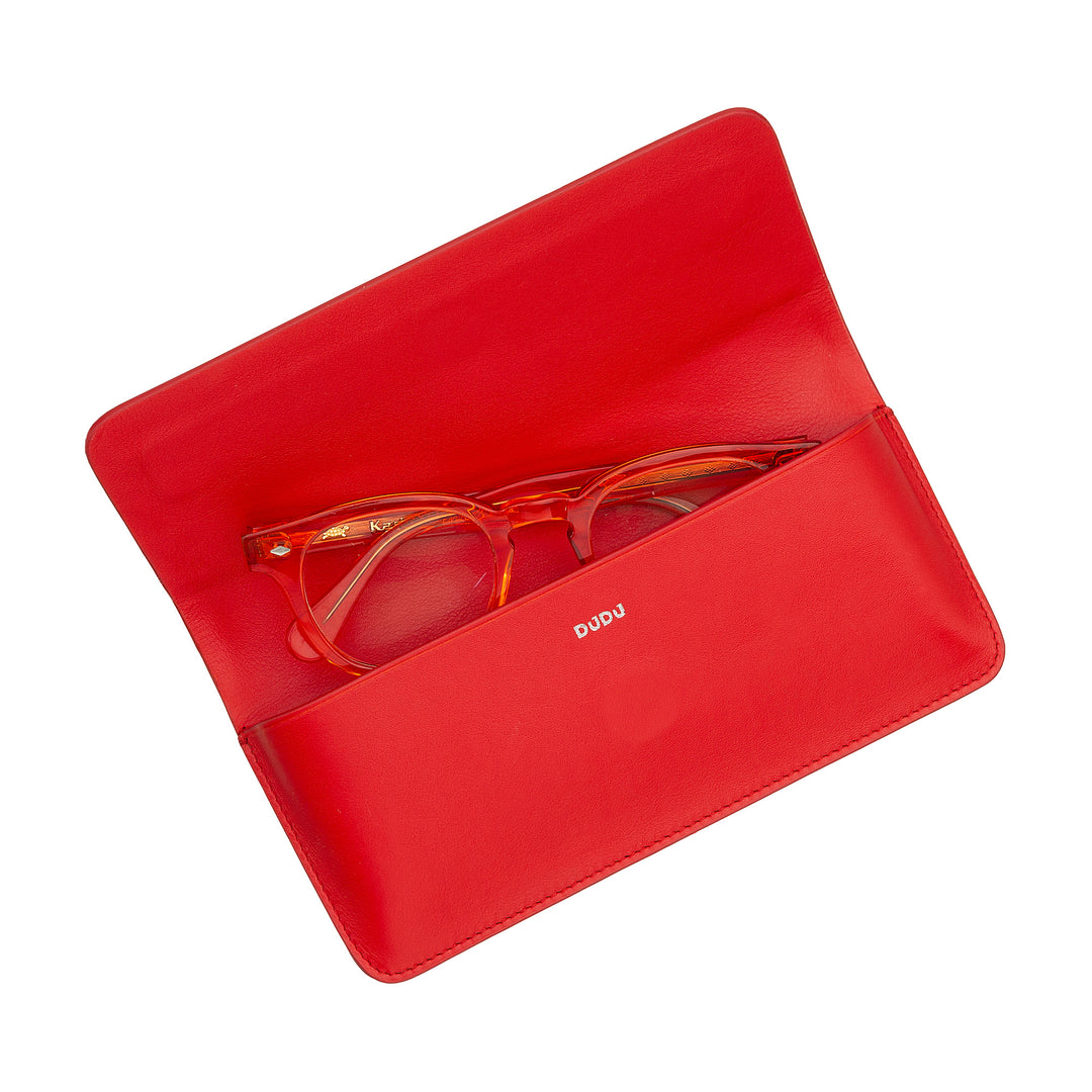 DUDU Eyeglasses Case and Sunglasses in Soft Genuine Leather with Magnetic Closure, Colored Eyeglasses Case