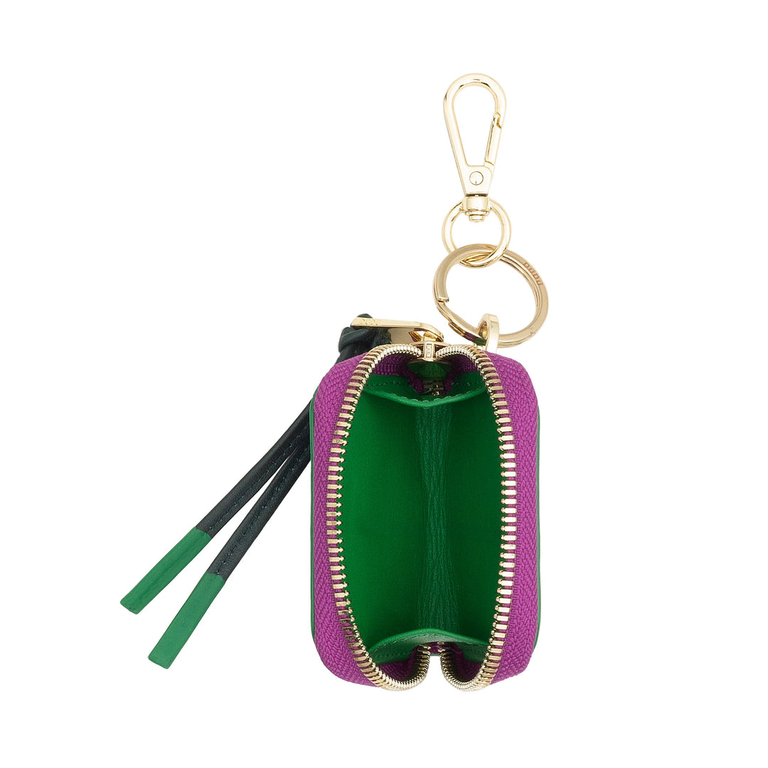 DUDU Leather AirPods Case with Keychain - Mini Zip Pouch for Wireless Earphones, Key Ring, Elegant Leather Cover for Women