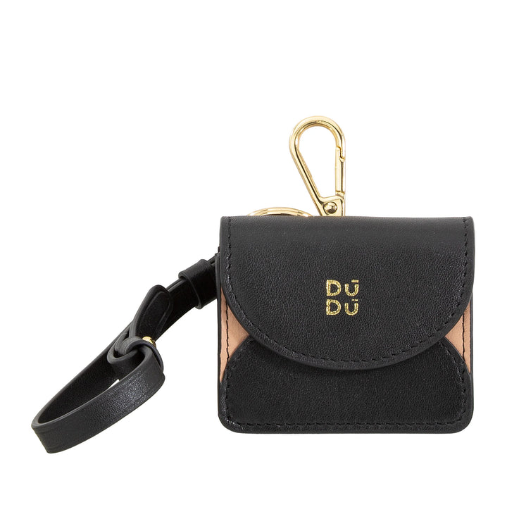DUDU Air Pod Earphone Case in Genuine Leather with Key Ring - Mini Cover with Carabiner, Elegant and Compact