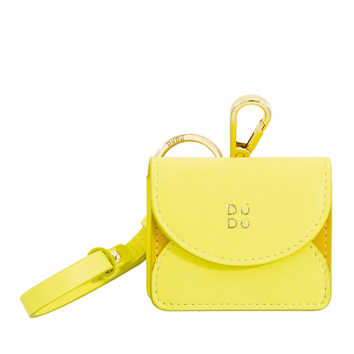 DUDU Air Pod Earphone Case in Genuine Leather with Key Ring - Mini Cover with Carabiner, Elegant and Compact