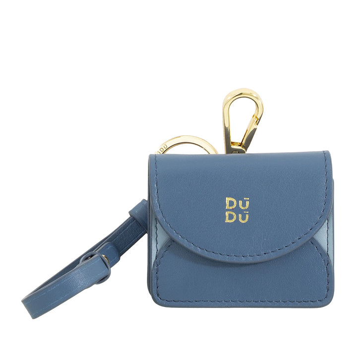DUDU Air Pod Earphone Case in Genuine Leather with Key Ring - Mini Cover with Carabiner, Elegant and Compact