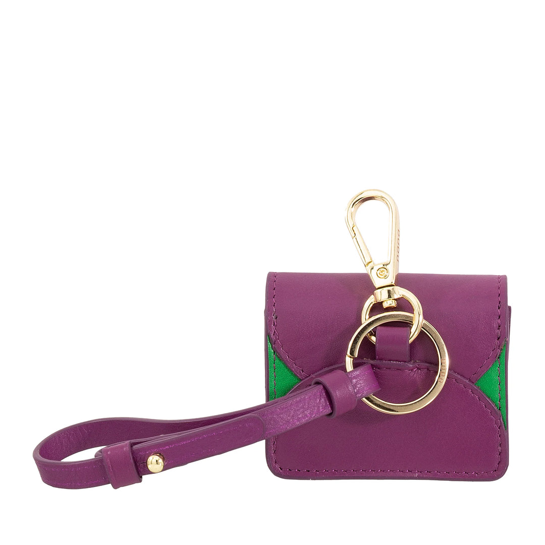 DUDU Air Pod Earphone Case in Genuine Leather with Key Ring - Mini Cover with Carabiner, Elegant and Compact