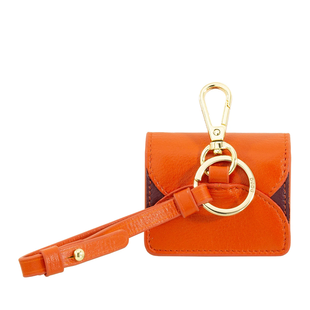 DUDU Air Pod Earphone Case in Genuine Leather with Key Ring - Mini Cover with Carabiner, Elegant and Compact