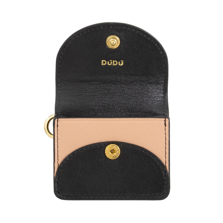 DUDU Air Pod Earphone Case in Genuine Leather with Key Ring - Mini Cover with Carabiner, Elegant and Compact