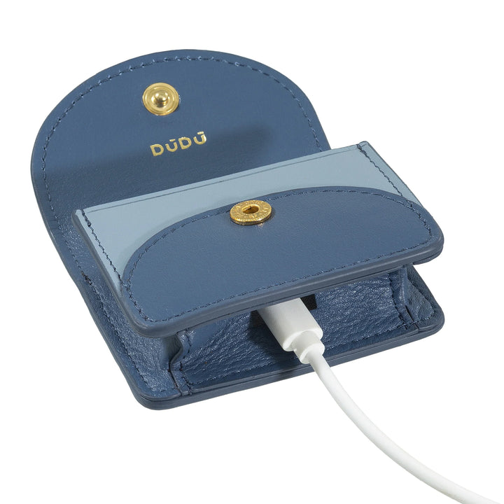 DUDU Air Pod Earphone Case in Genuine Leather with Key Ring - Mini Cover with Carabiner, Elegant and Compact