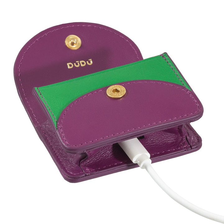 DUDU Air Pod Earphone Case in Genuine Leather with Key Ring - Mini Cover with Carabiner, Elegant and Compact
