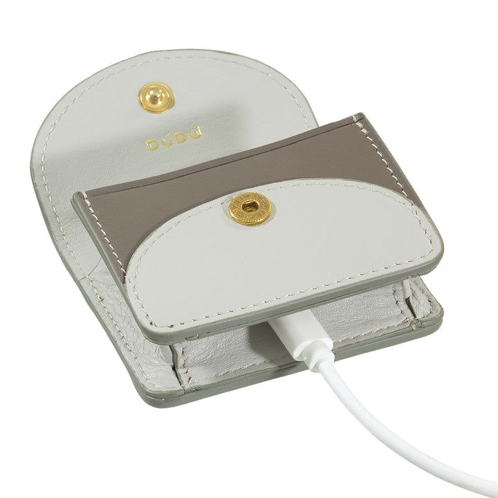 DUDU Air Pod Earphone Case in Genuine Leather with Key Ring - Mini Cover with Carabiner, Elegant and Compact
