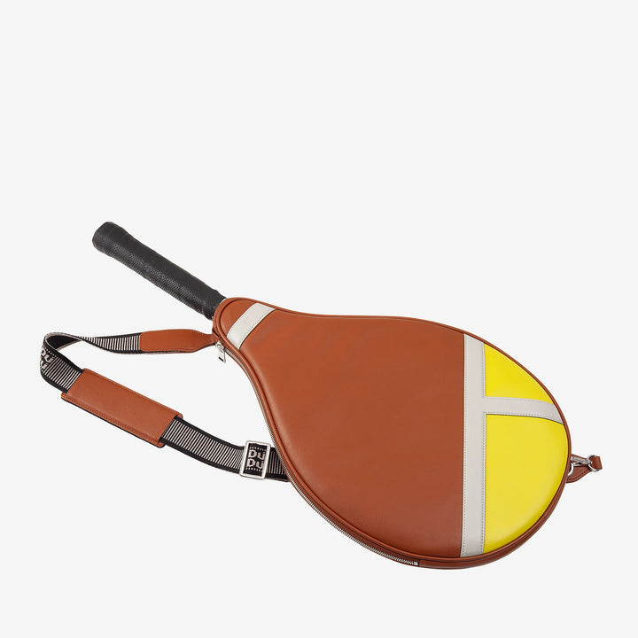 DUDU Genuine Leather Tennis Racket Case, Limited Edition Cover, Padded Sheath with Zipper, Side Pocket and Shoulder Strap