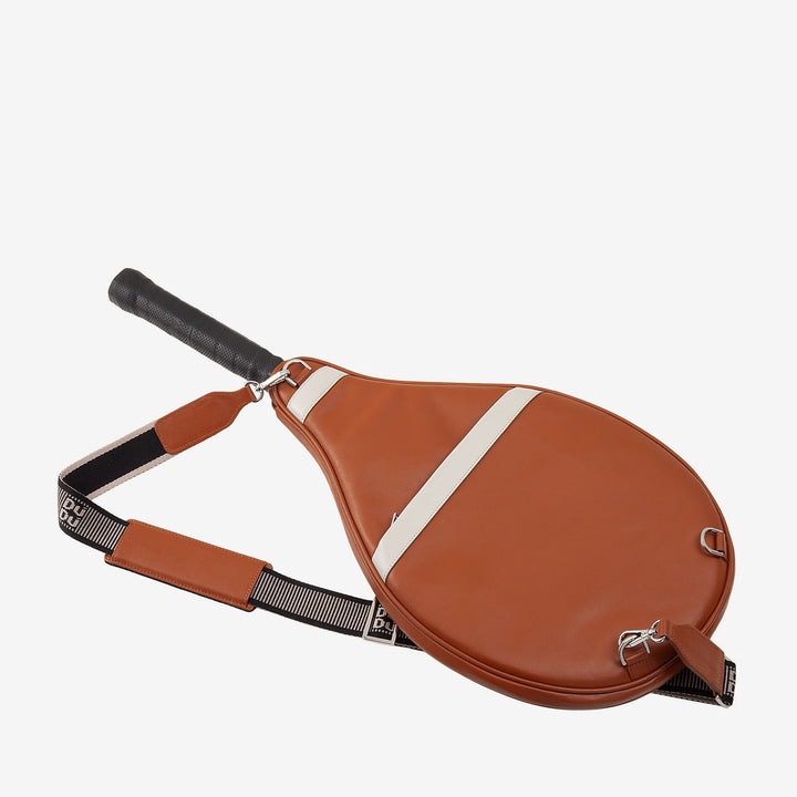 DUDU Genuine Leather Tennis Racket Case, Limited Edition Cover, Padded Sheath with Zipper, Side Pocket and Shoulder Strap