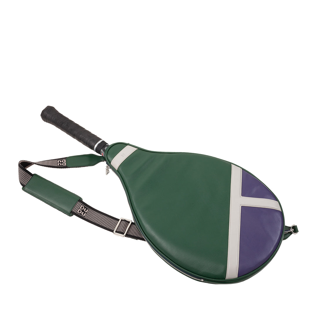 DUDU Genuine Leather Tennis Racket Case, Limited Edition Cover, Padded Sheath with Zipper, Side Pocket and Shoulder Strap