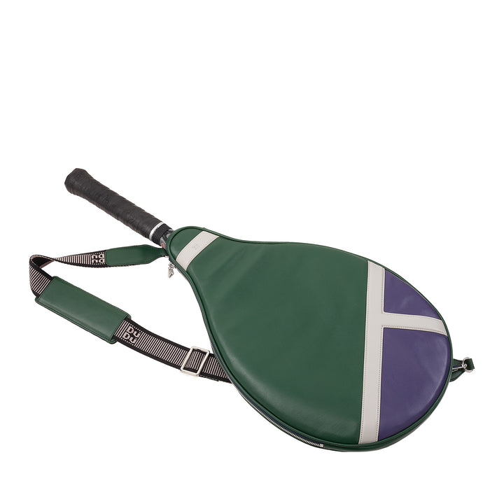DUDU Genuine Leather Tennis Racket Case, Limited Edition Cover, Padded Sheath with Zipper, Side Pocket and Shoulder Strap