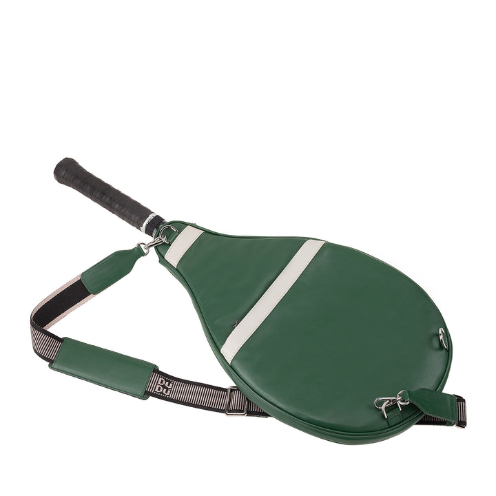 DUDU Genuine Leather Tennis Racket Case, Limited Edition Cover, Padded Sheath with Zipper, Side Pocket and Shoulder Strap