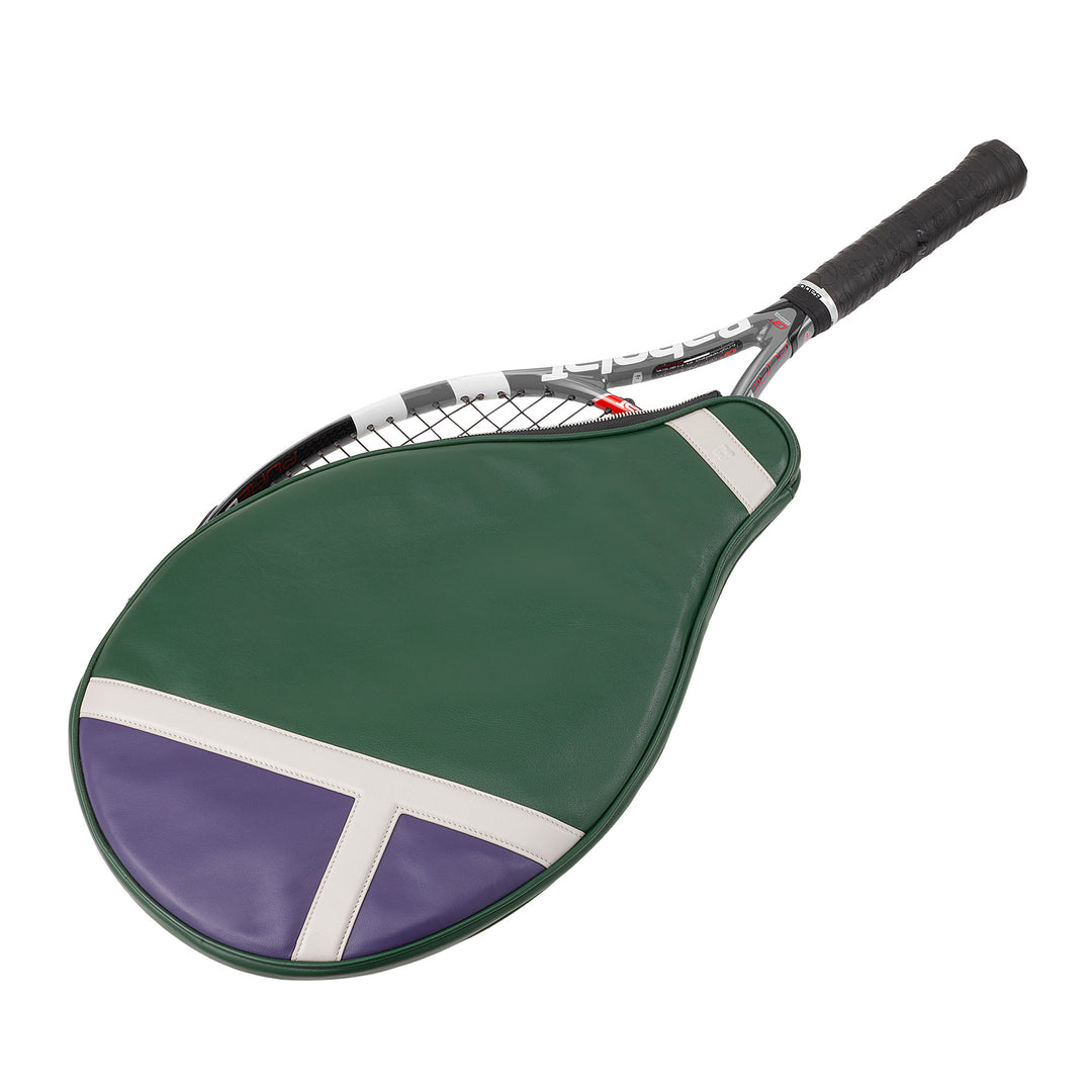DUDU Genuine Leather Tennis Racket Case, Limited Edition Cover, Padded Sheath with Zipper, Side Pocket and Shoulder Strap