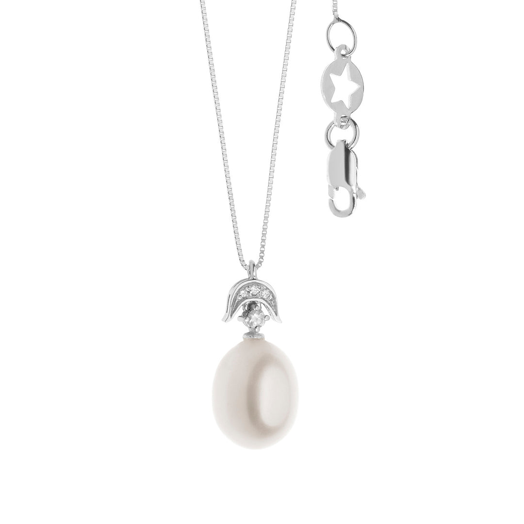 Comete Necklace in white gold with teardrop pearl and diamonds GLP583