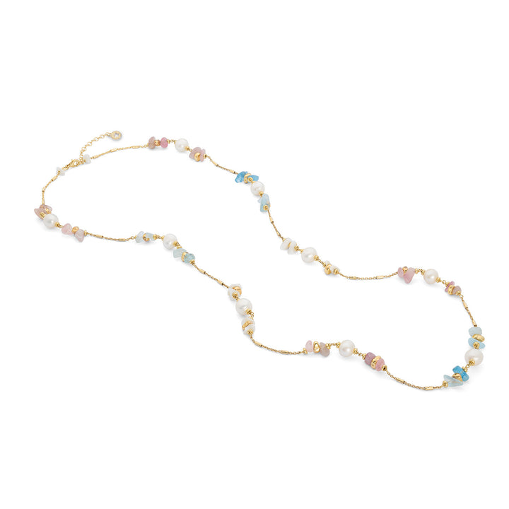 Comete 925‰ Silver Necklace with Acquadolce Pearls, Acquam. Mother of Pearl Hematite Kunzite GLA283