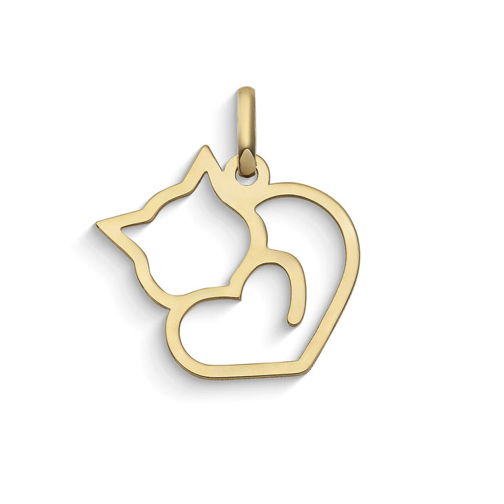 Comete Heart-shaped kitten pendant in 375‰ yellow gold KCOB047