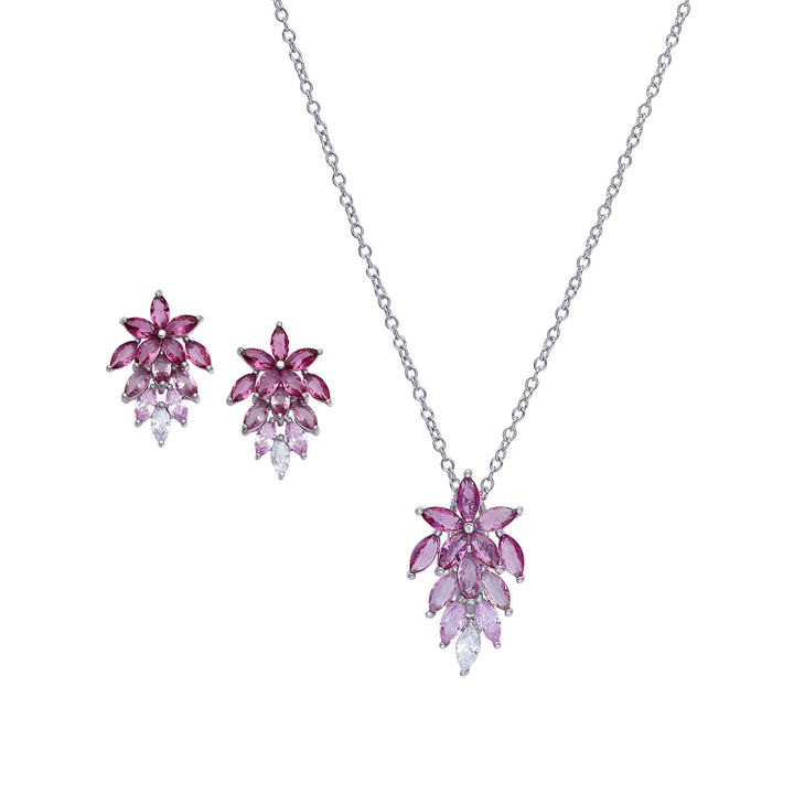 Comete Necklace and Earrings in pink degradé Zircons 925‰ Silver KIT264212