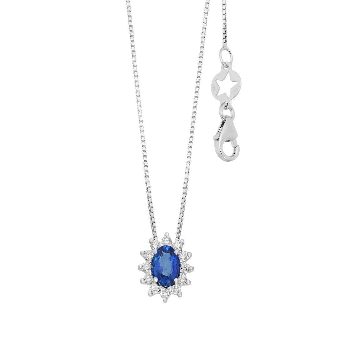 Comete Necklace in white gold with diamonds and oval sapphire GLB1700