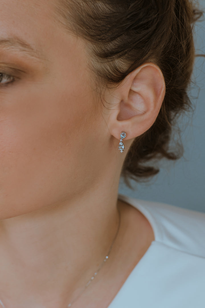 Comete Gold Earrings with Diamonds and Aquamarine Drop ORQ262