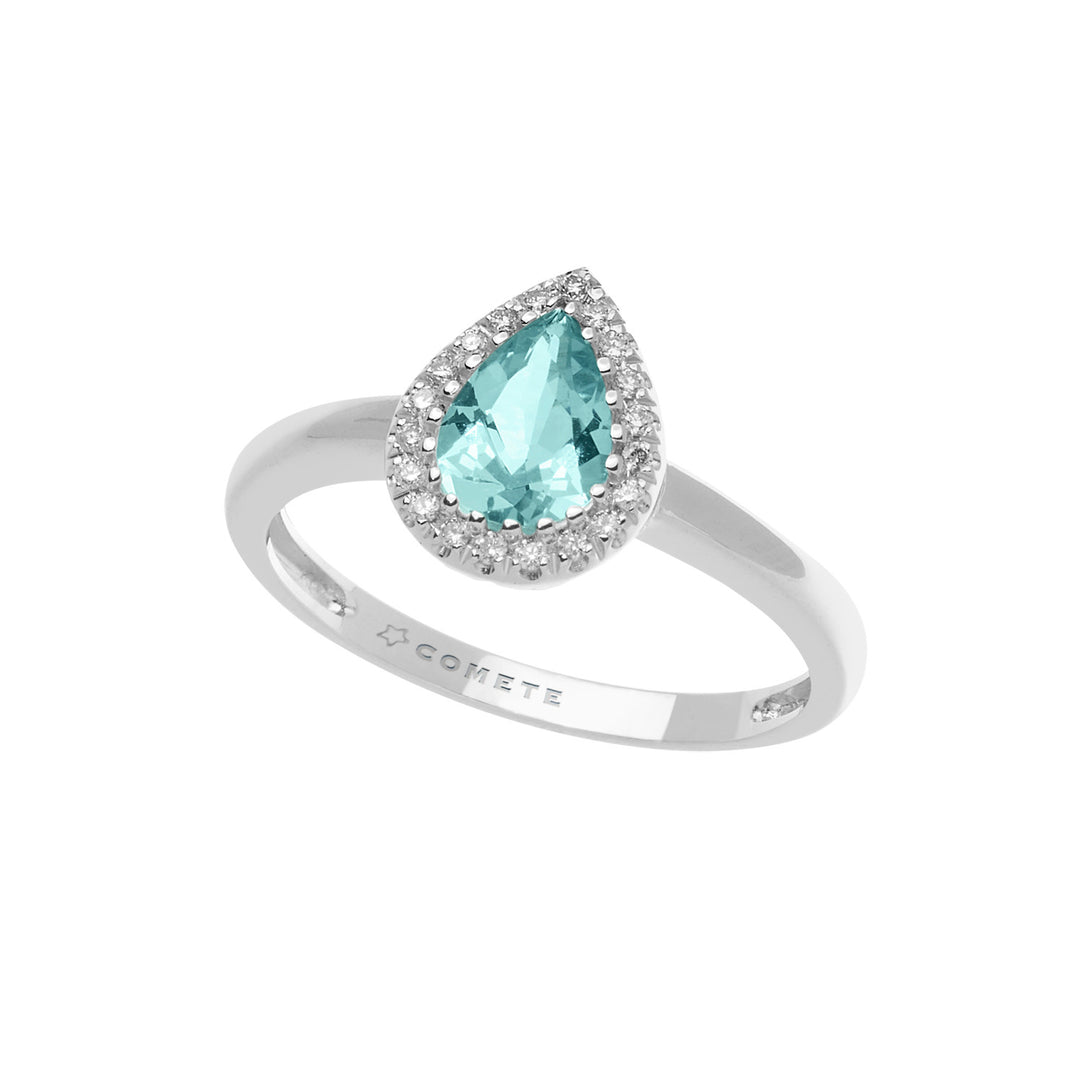 Comete Gold Ring with Diamonds and Aquamarine Drop ANQ314