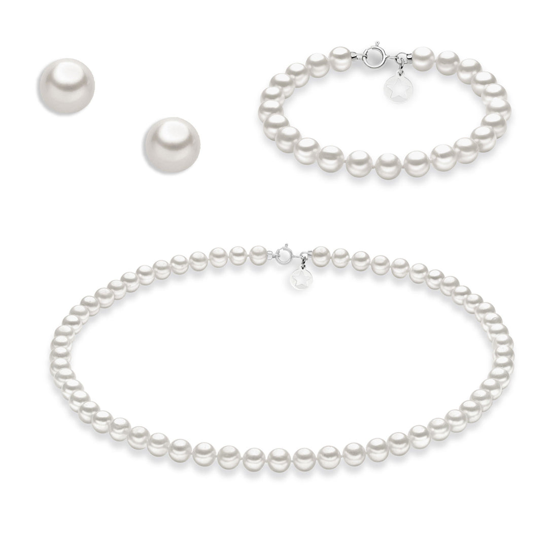 Comete Necklace, Earrings and Bracelet with Pearls and Gold KIT104AM149B112AM