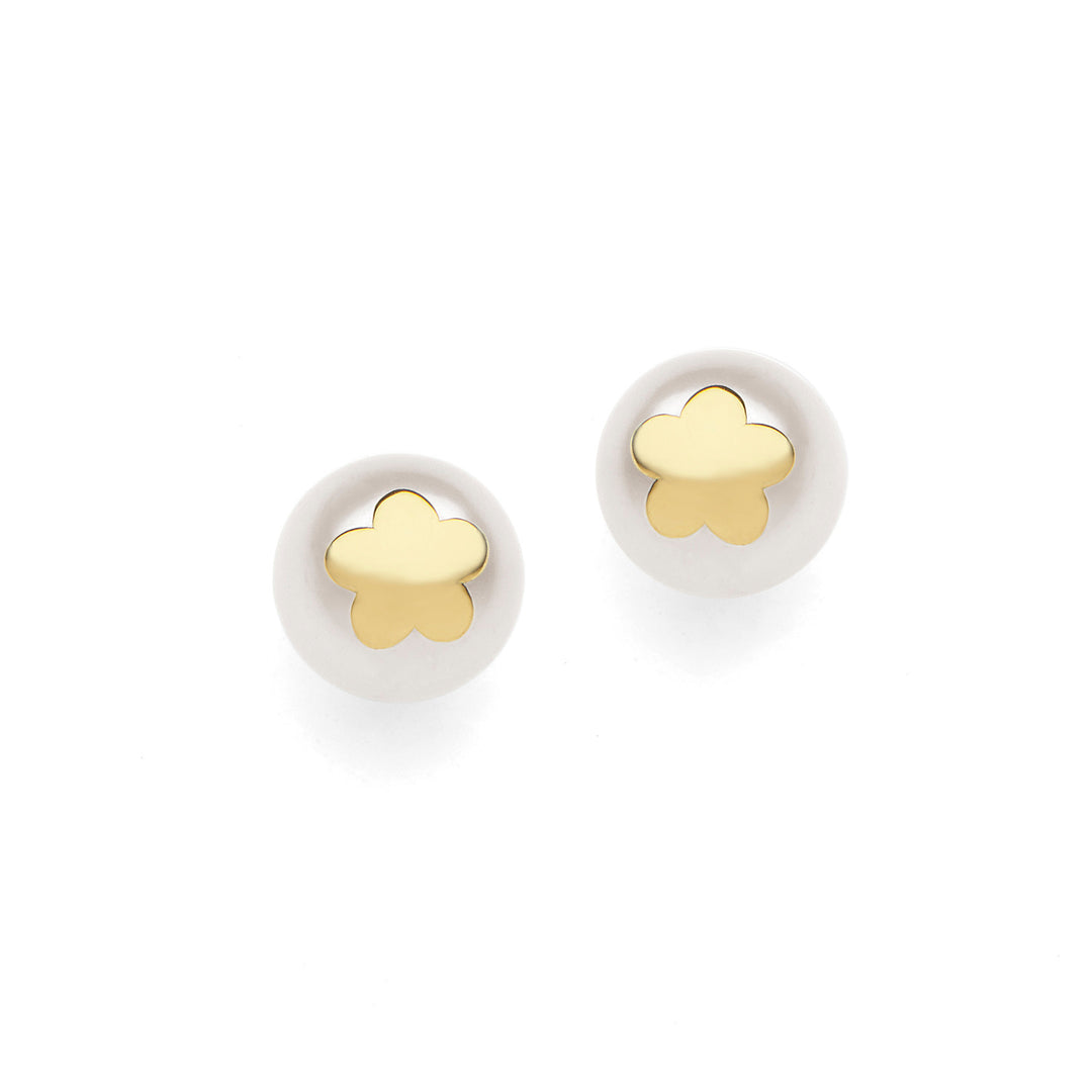 Comete Earrings Pearls in white gold with Flower in yellow gold ORP647