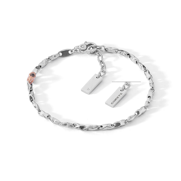 Comete Bracelet in polished and rosé Silver, Diamond and black Spinels UBR1258