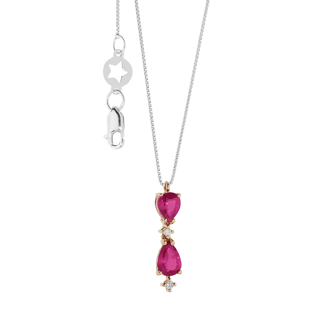 Comete Necklace in Rose Gold Diamonds and Rubies Drop GLB1607