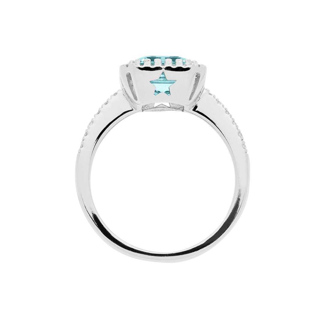 Comete Gold Ring with Diamonds and Octagonal Aquamarine ANQ339