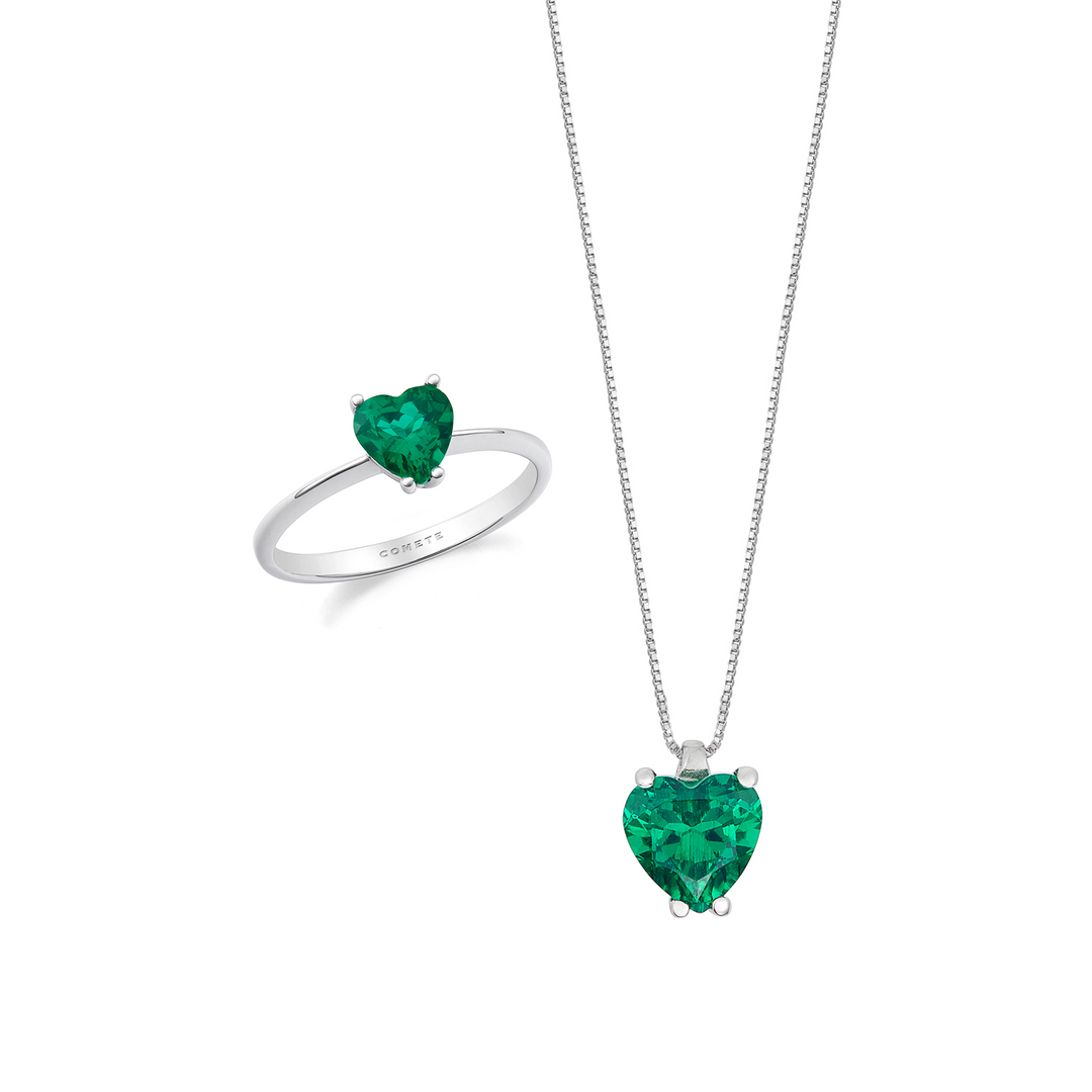 Comete Necklace and ring in 750‰ gold and emerald heart KIT16612691