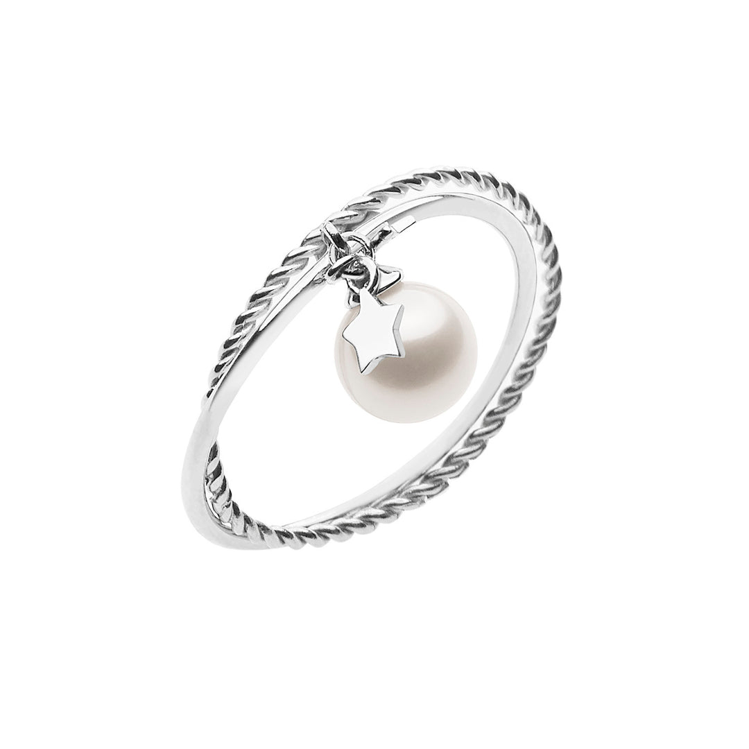 Comete Pearl and Star Ring in White Gold ANP367