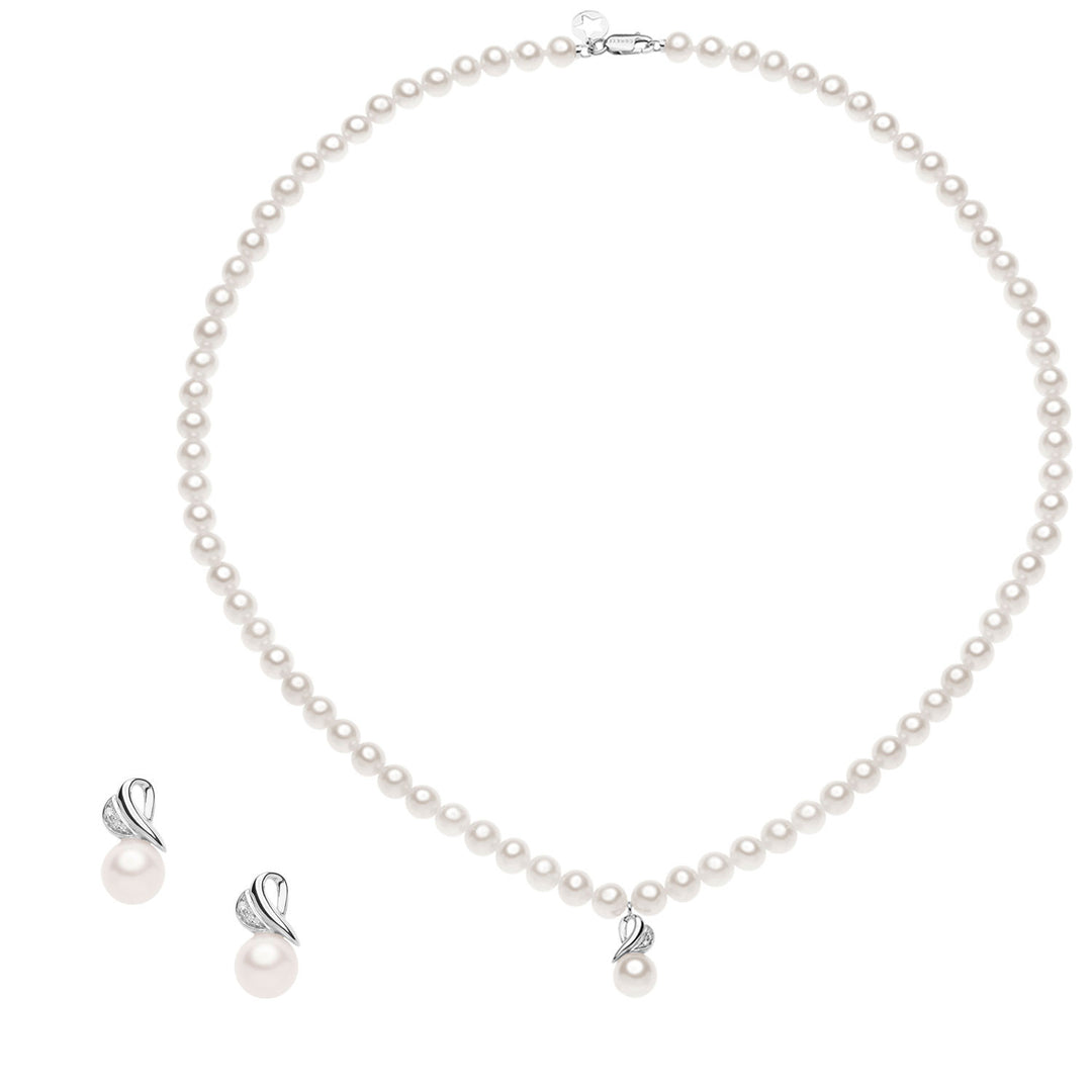 Comete Earrings and Pearl Wire Necklace with Pearl and Diamonds KIT374761